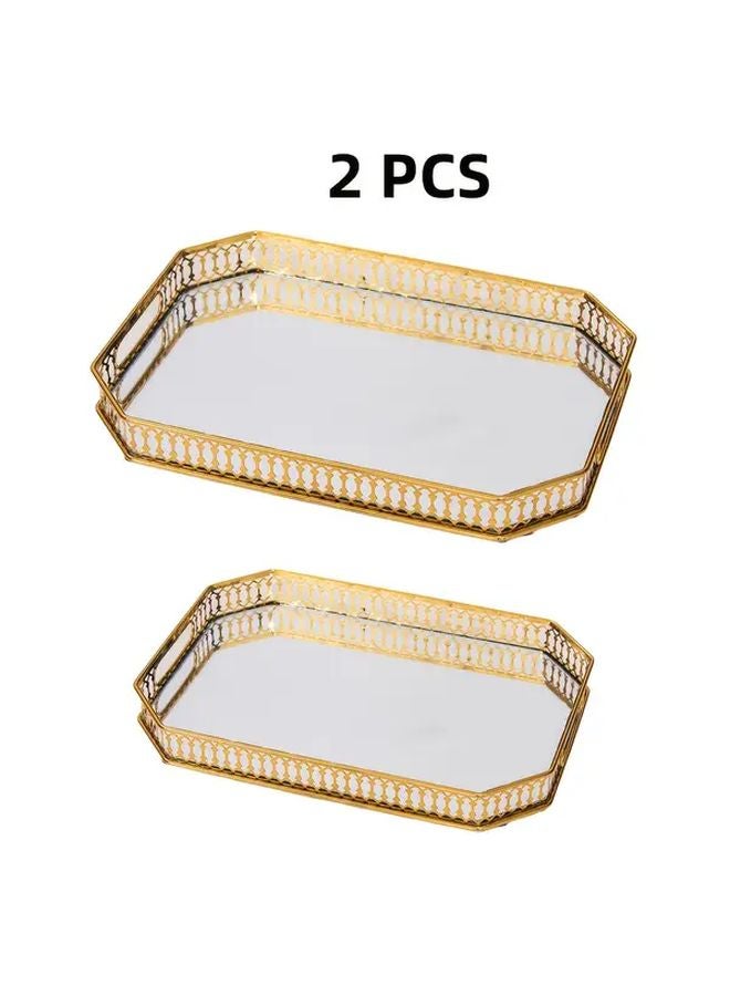 2pcs Gold Metal Vanity Tray Large Makeup Jewelry Organizer For Dresser Bathroom - Image 1